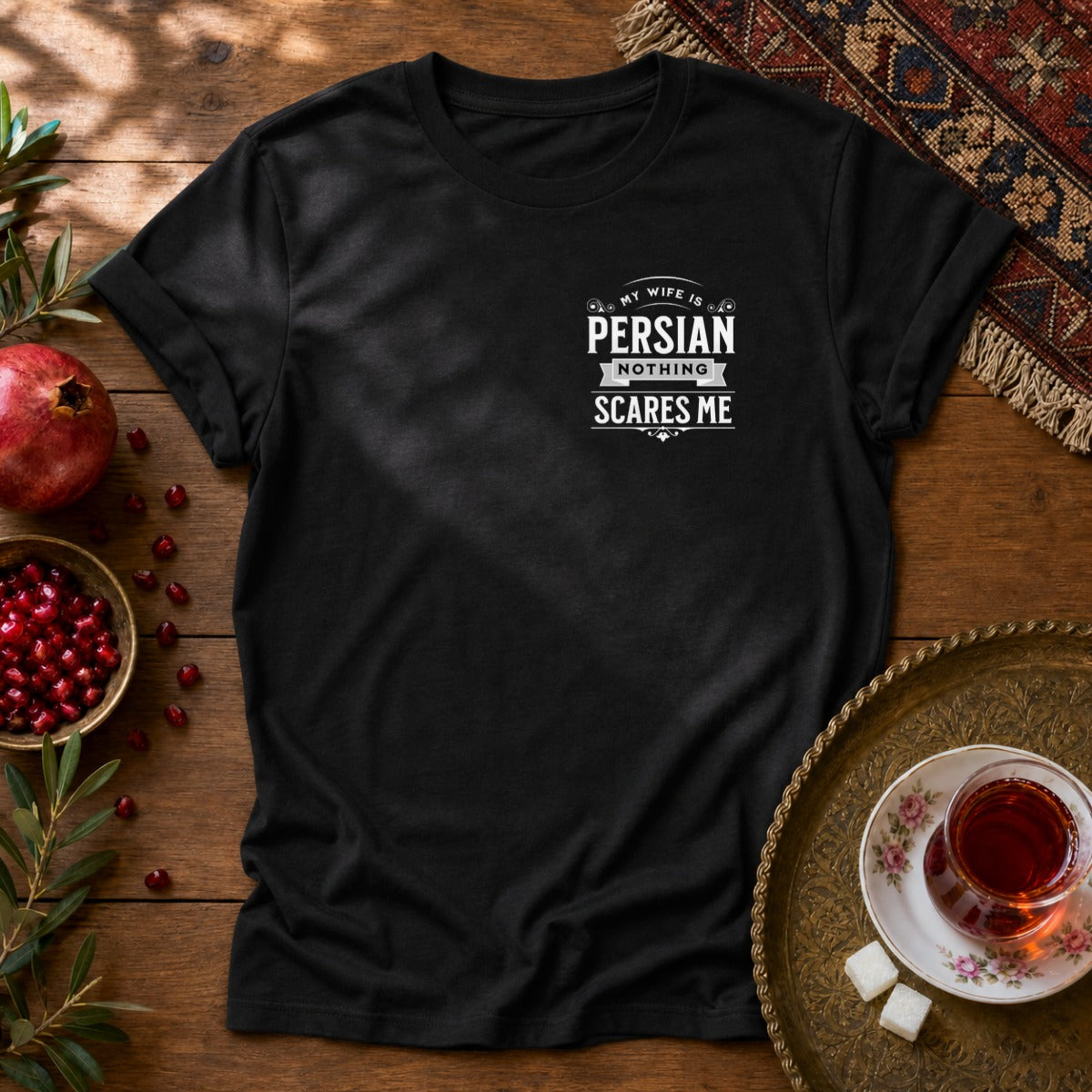 My Wife is Persian - Chest Print Unisex T-Shirt - Black