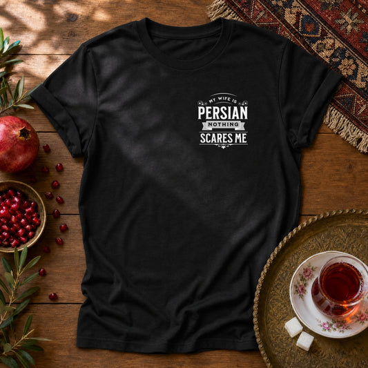 My Wife is Persian - Chest Print Unisex T-Shirt - Black