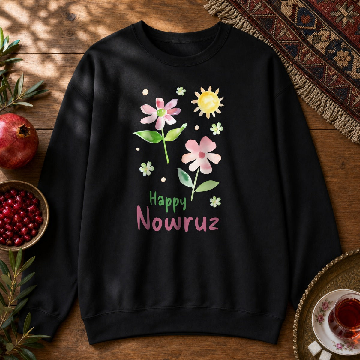 Happy Nowruz - Watercolor Sweatshirt - Black