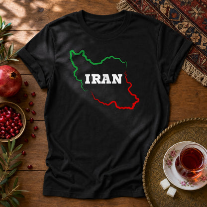 Iran Map - Flag Colors Unisex T-Shirt - Black