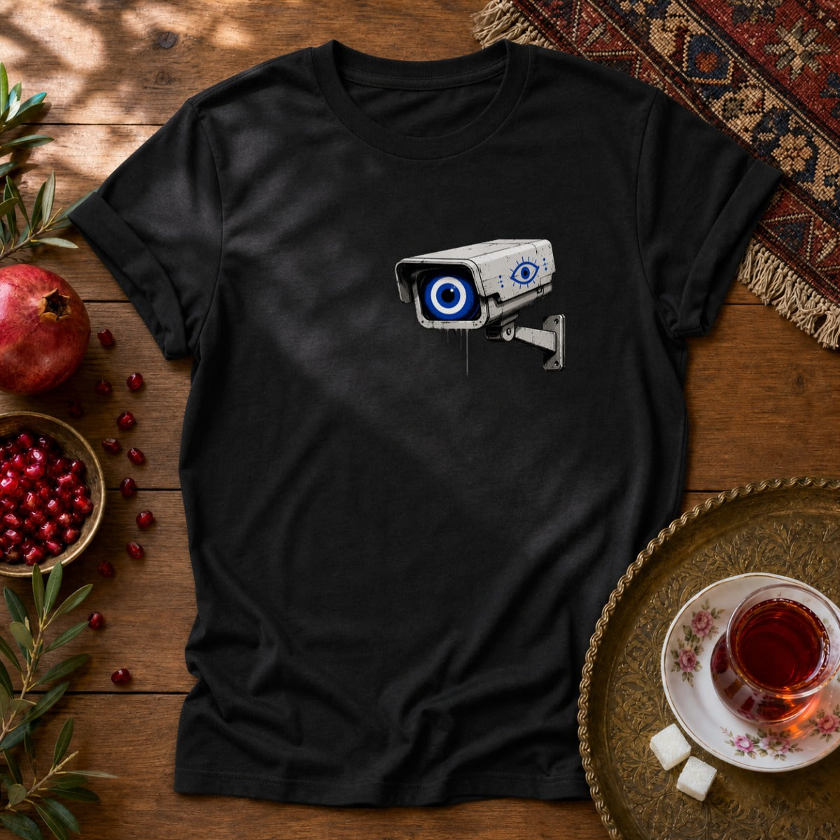 Evil Eye Watching Unisex T-Shirt - Chest Print - Black