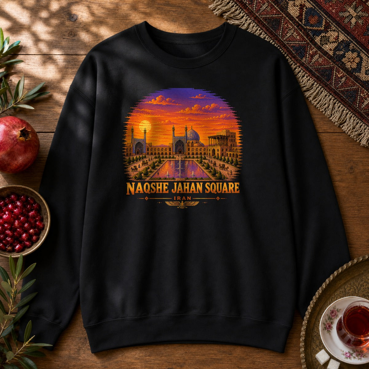 Naqshe Jahan Square - Pixel Art Sweatshirt - Black