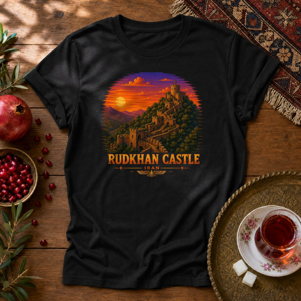 Rudkhan Castle - Pixel Art Unisex T-Shirt - Black