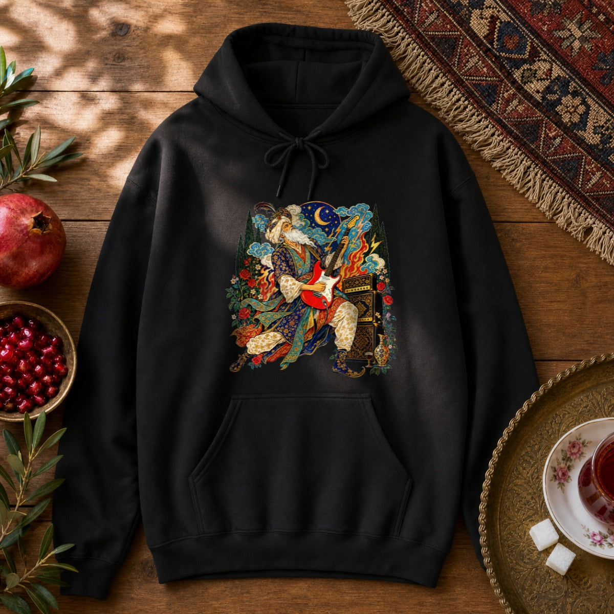 Khayyam on Guitar Hoodie - Black