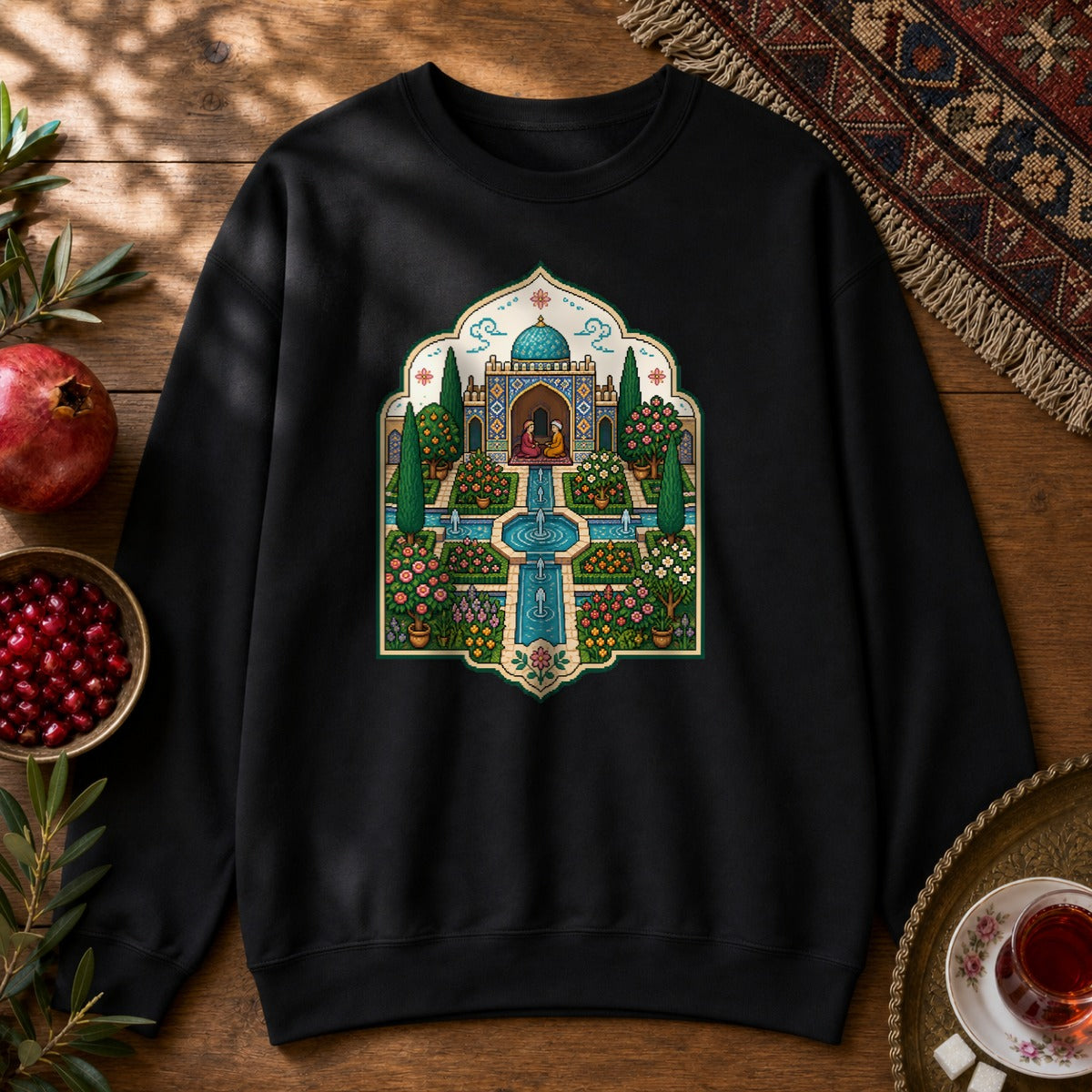 Persian Garden Miniature - Pixel Art Sweatshirt - Black