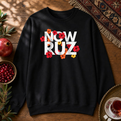 Nowruz - Floral Typography Sweatshirt - Black
