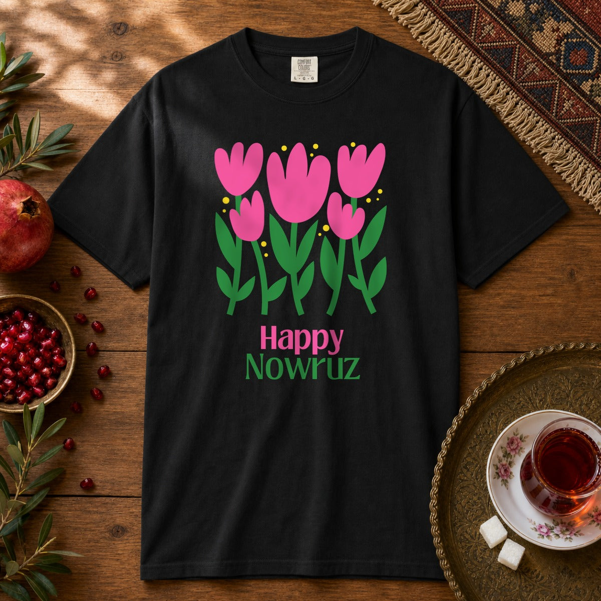 Happy Nowruz Tulips Premium Tee - Black
