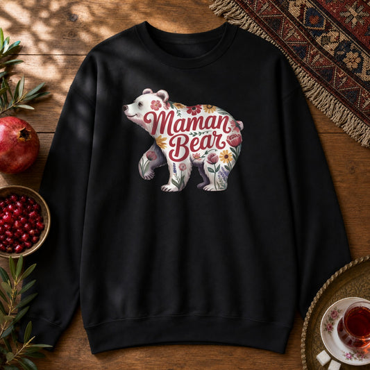 Maman Bear Floral Sweatshirt - Black