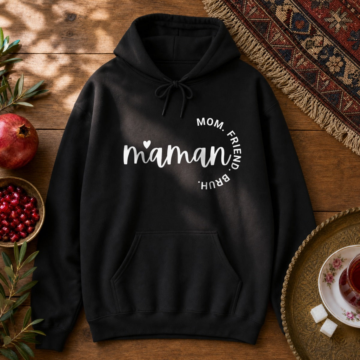 Maman - Mom, Friend, Bruh Hoodie - Black