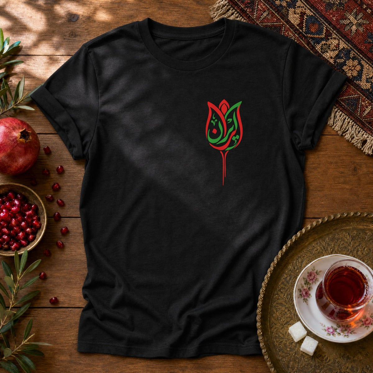 Iran Laleh - Chest Print Unisex T-Shirt - Black