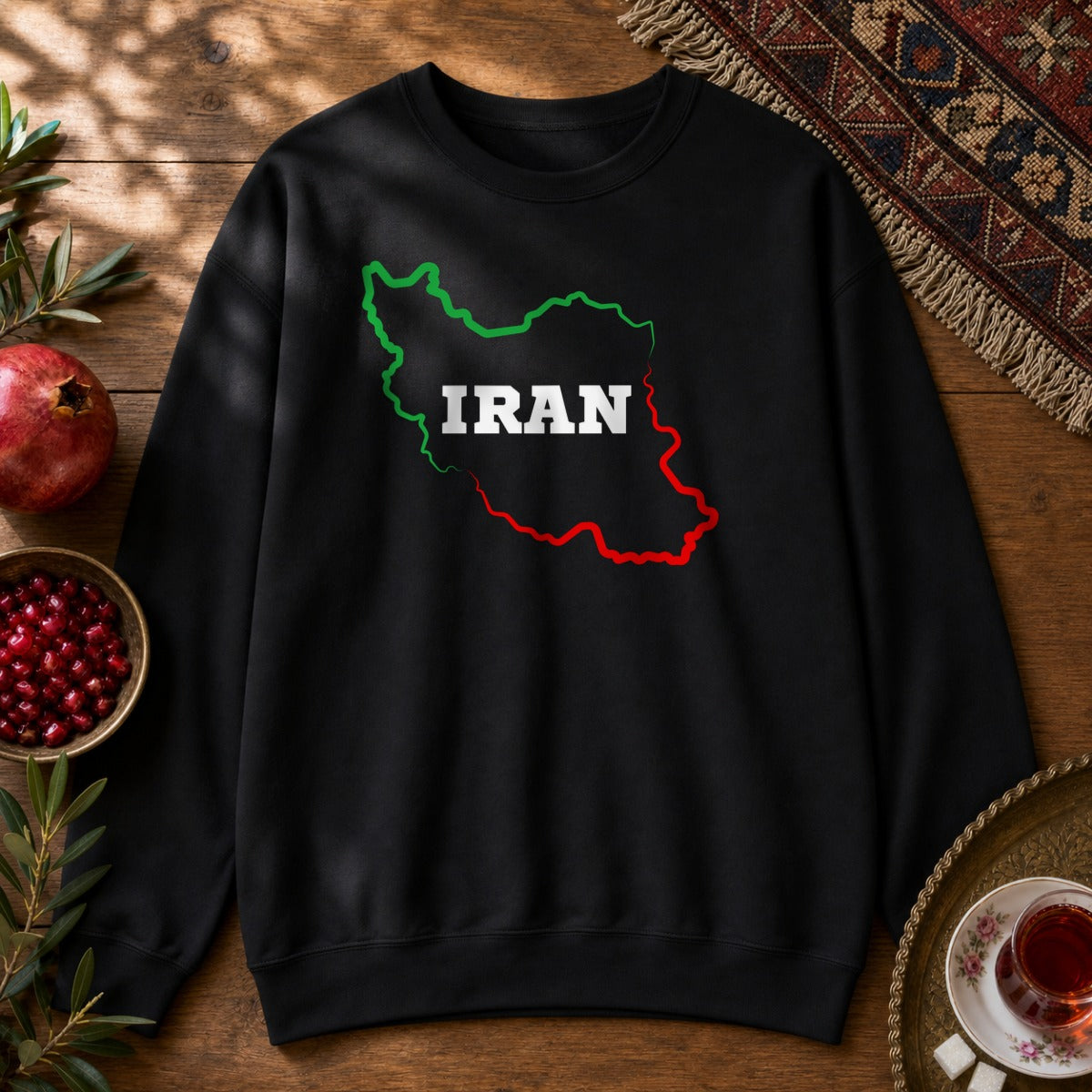Iran Map - Flag Colors Sweatshirt - Black