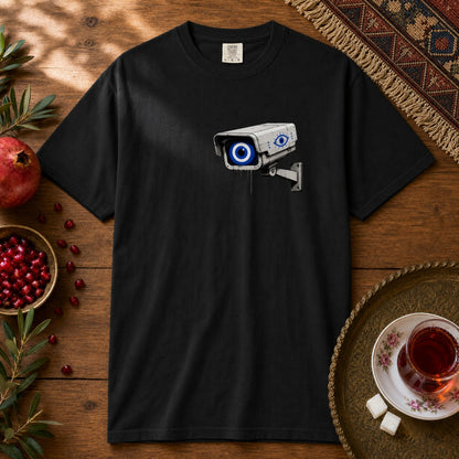 Evil Eye Watching Premium Tee - Chest Print - Black
