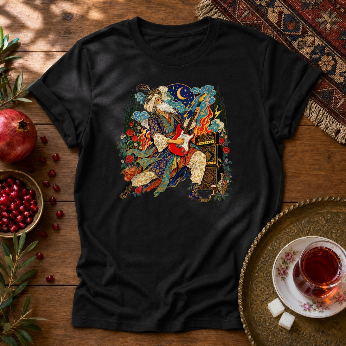 Khayyam on Guitar Unisex T-Shirt - Black