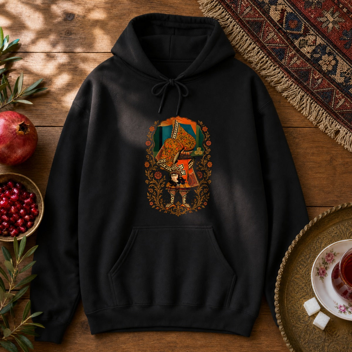 Balancing, Qajar Style Hoodie - Black