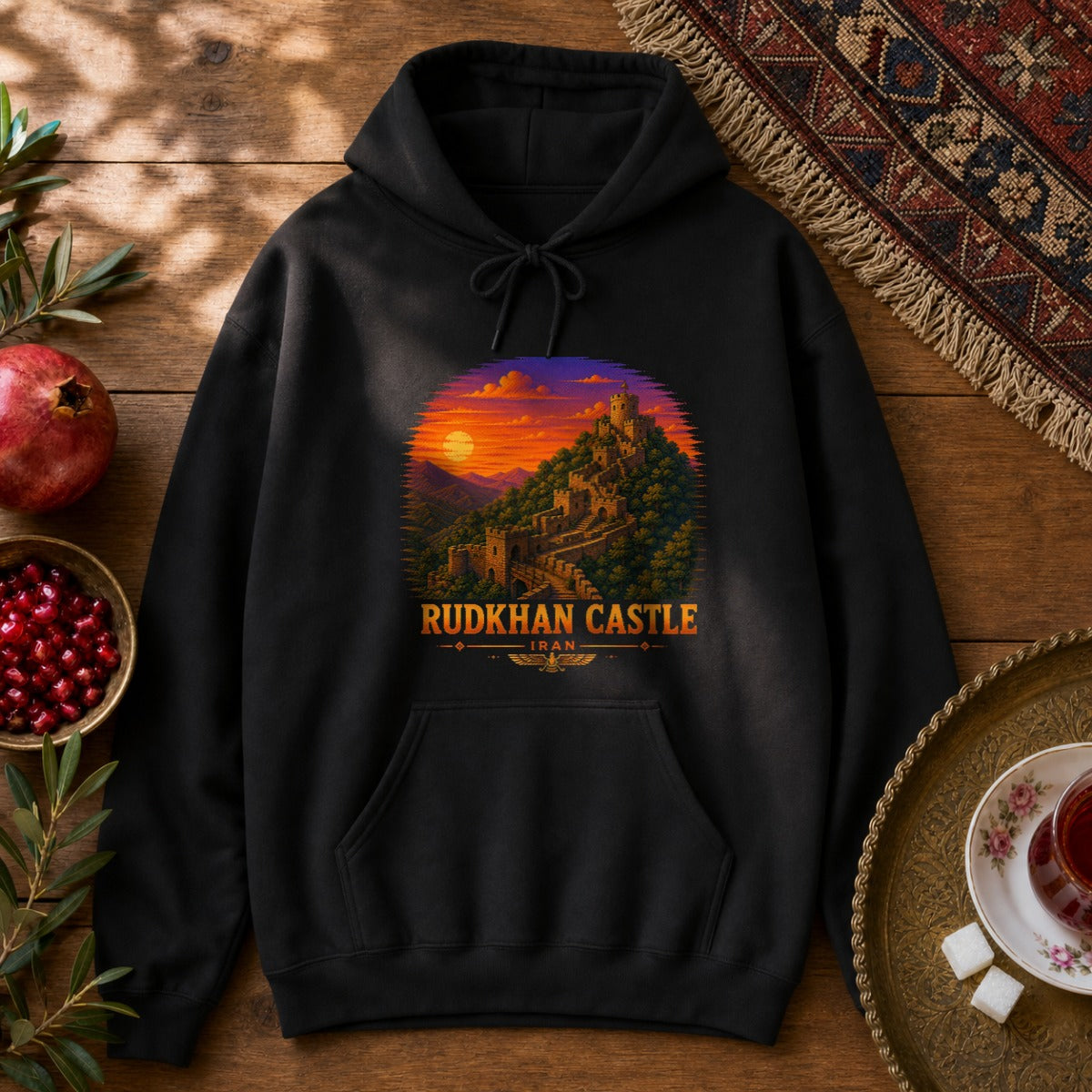 Rudkhan Castle - Pixel Art Hoodie - Black