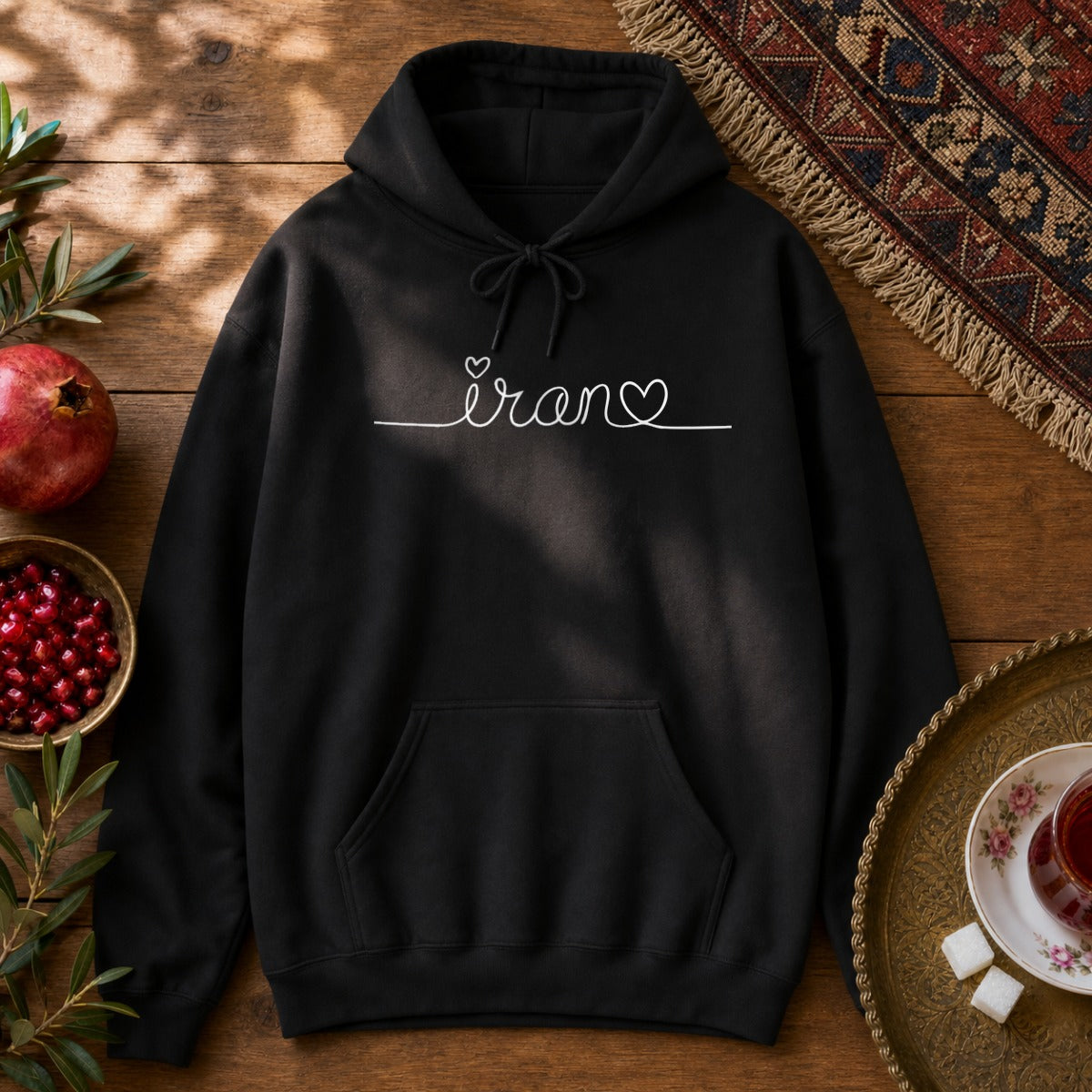 Iran Heart Line Art Hoodie - Black
