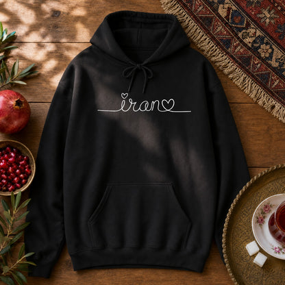 Iran Heart Line Art Hoodie - Black