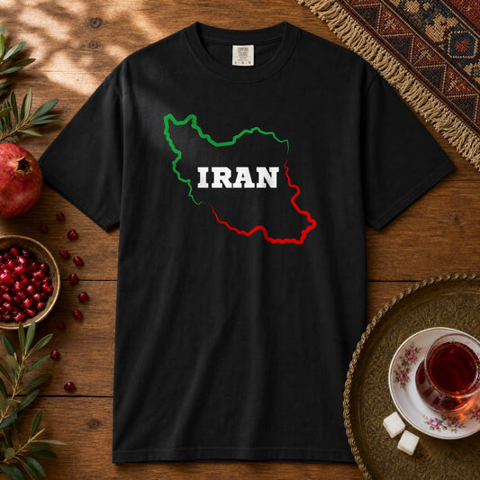 Iran Map - Flag Colors Premium Tee - Black
