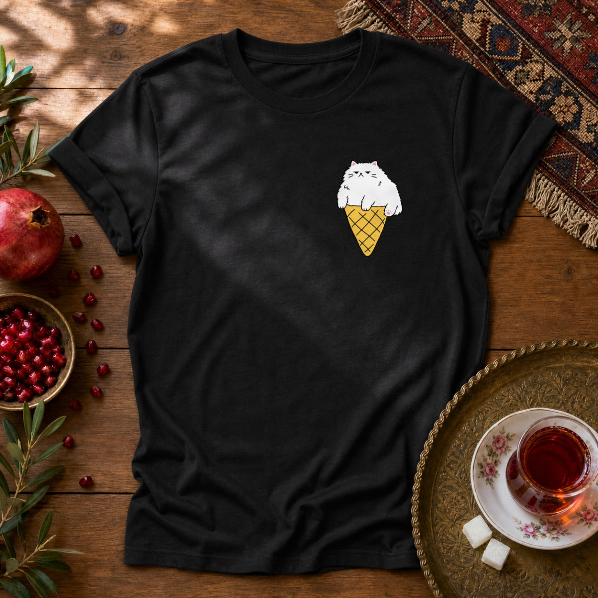 Persian Ice Cream Cone - Chest Print Unisex T-Shirt - Black