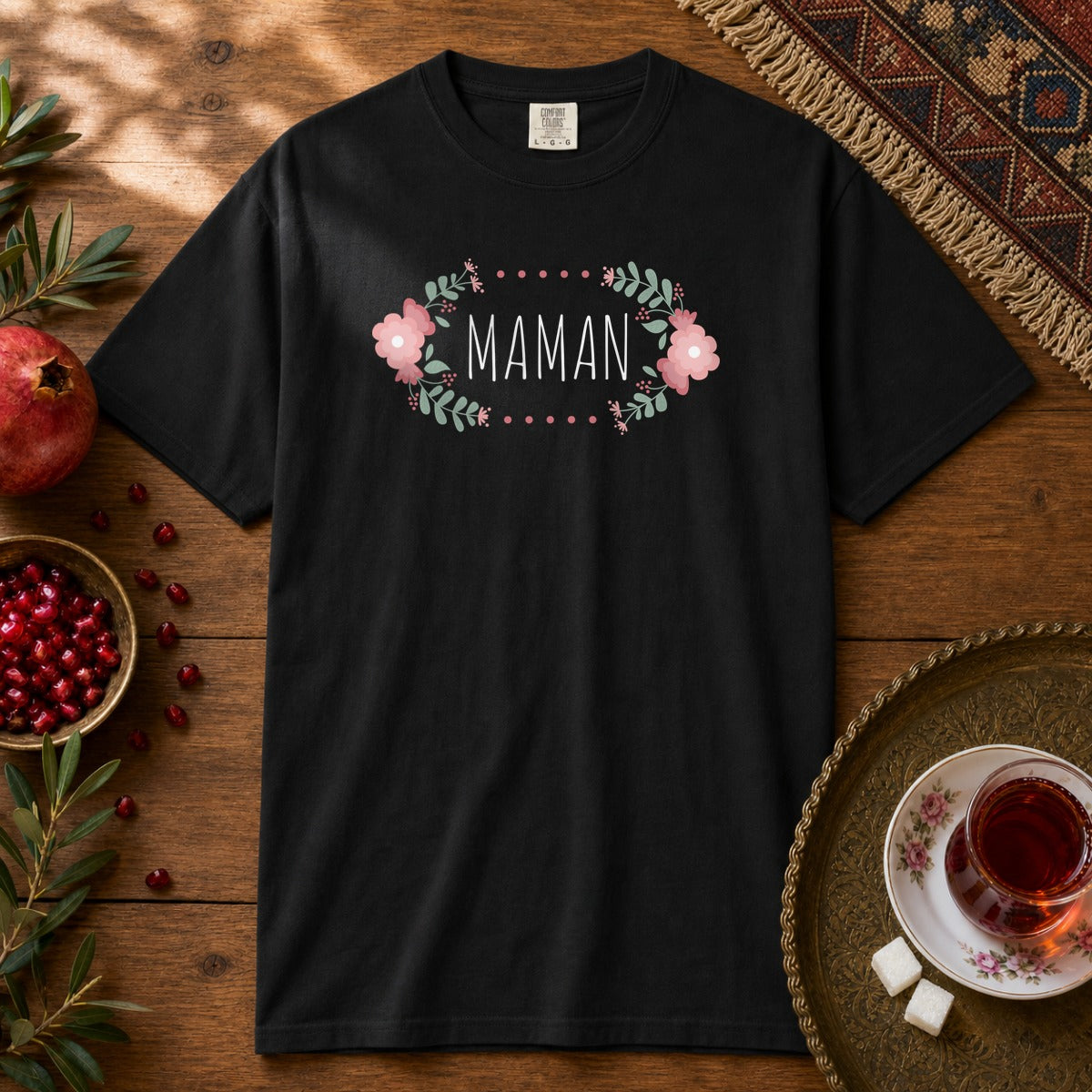 Floral Maman Premium Tee - Black