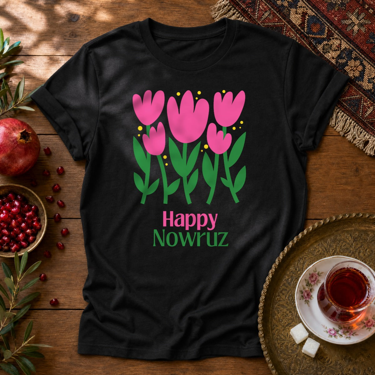 Nowruz Tulips Unisex T-Shirt - Black