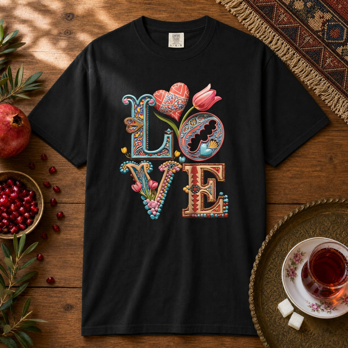 Persian Love Blossoms Premium Tee - Black