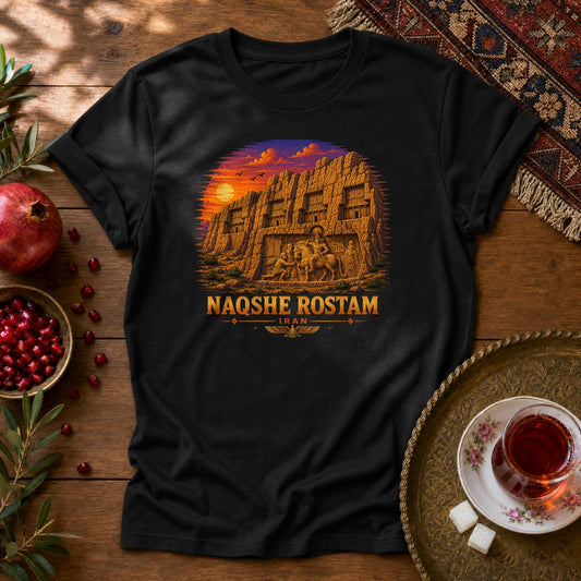 Naqshe Rostam - Pixel Art Unisex T-Shirt - Black