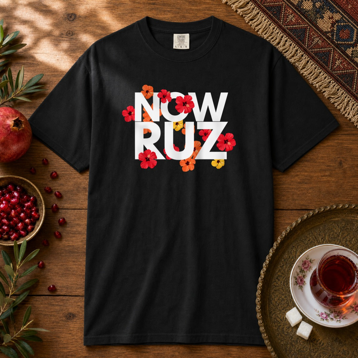 Nowruz - Floral Typography Premium Tee - Black