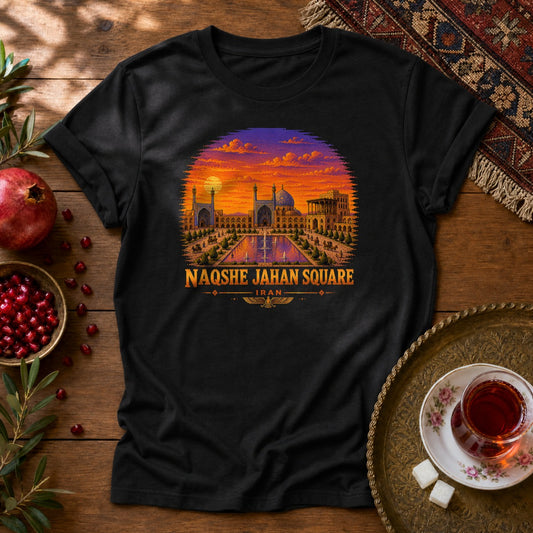 Naqshe Jahan Square - Pixel Art Unisex T-Shirt - Black