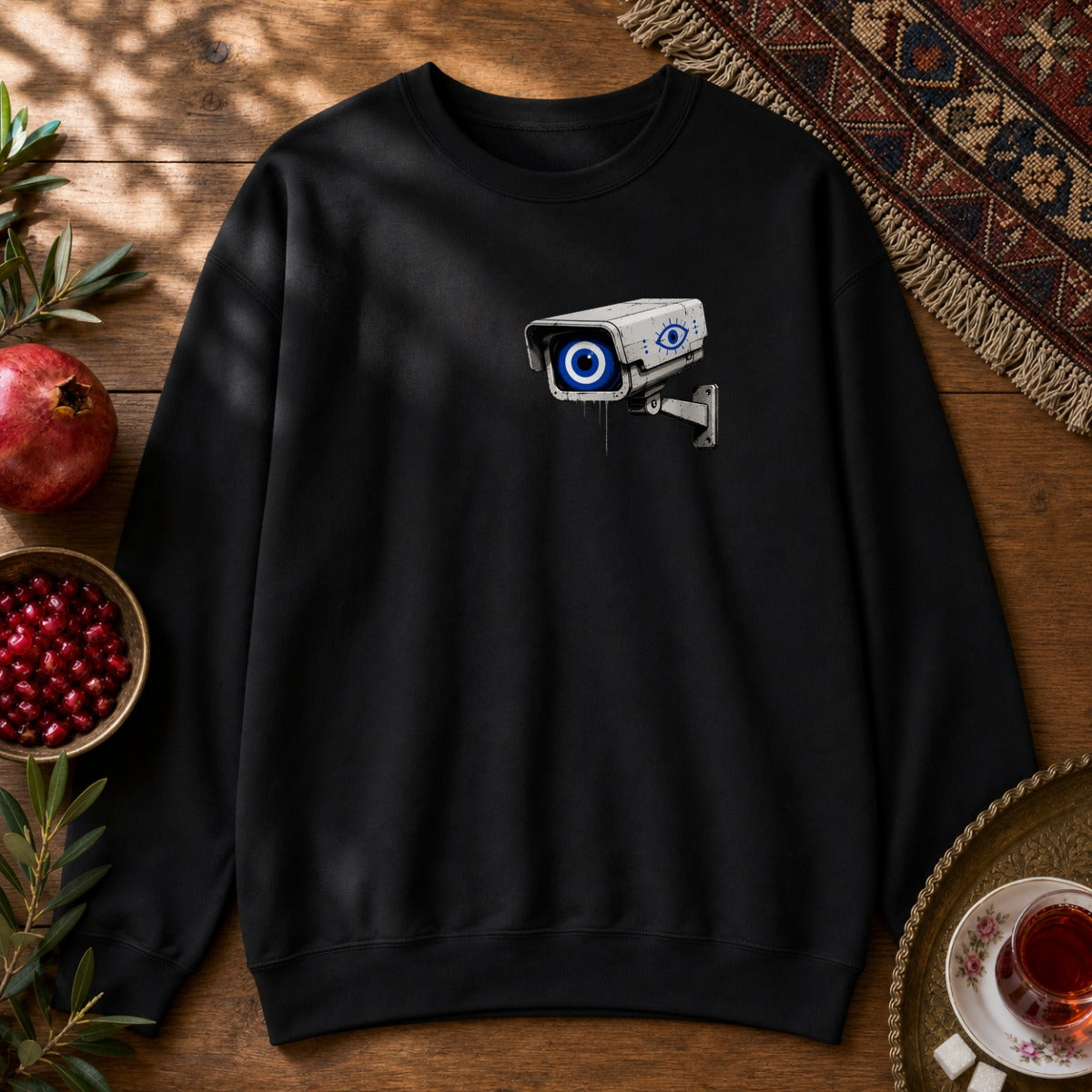 Evil Eye Watching Sweatshirt - Chest Print - Black