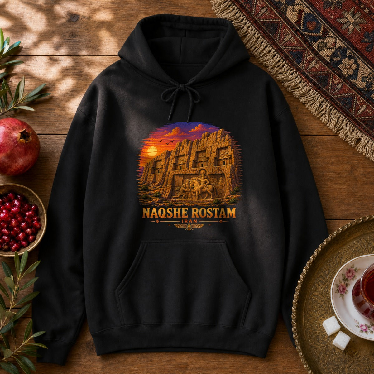 Naqshe Rostam - Pixel Art Hoodie - Black