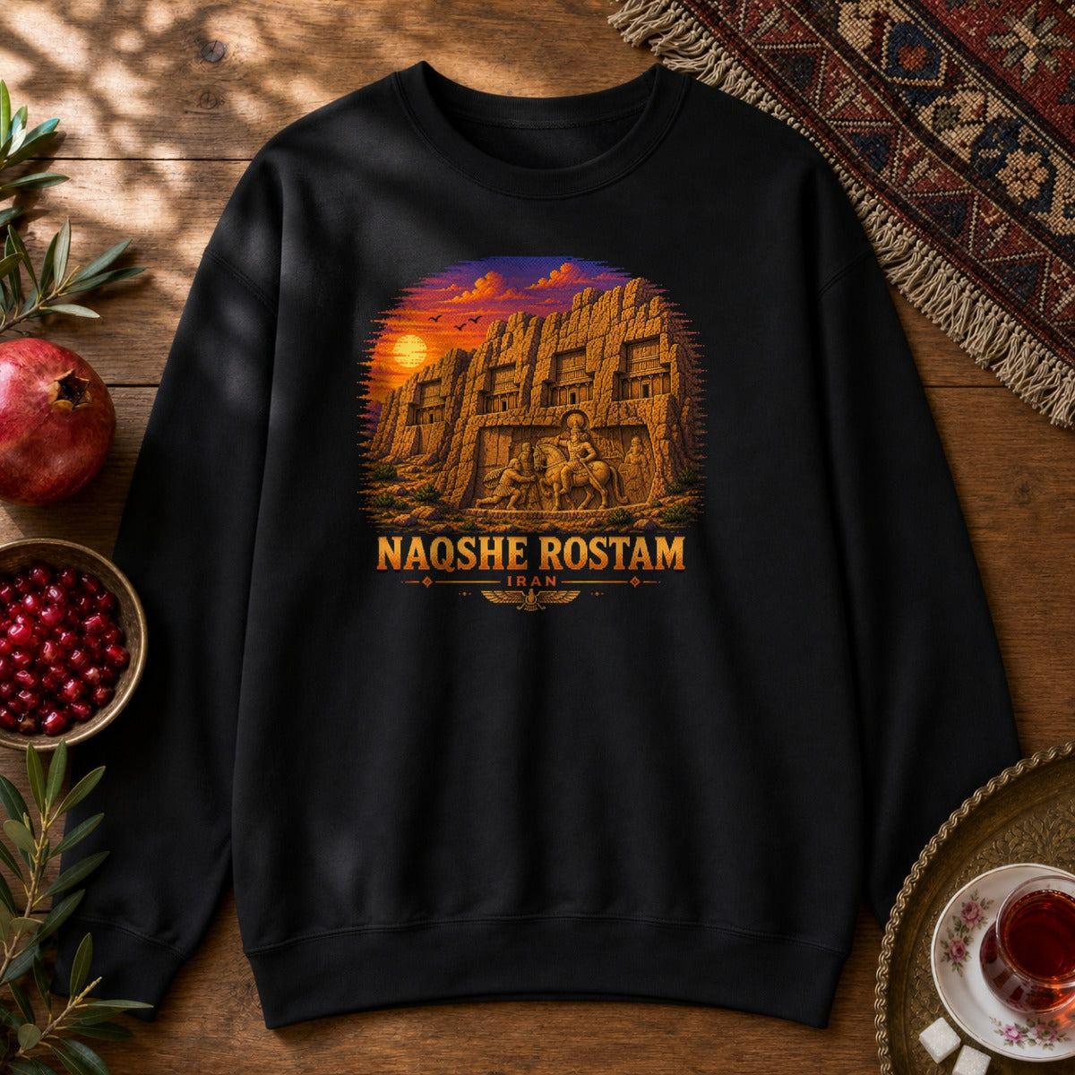 Naqshe Rostam - Pixel Art Sweatshirt - Black