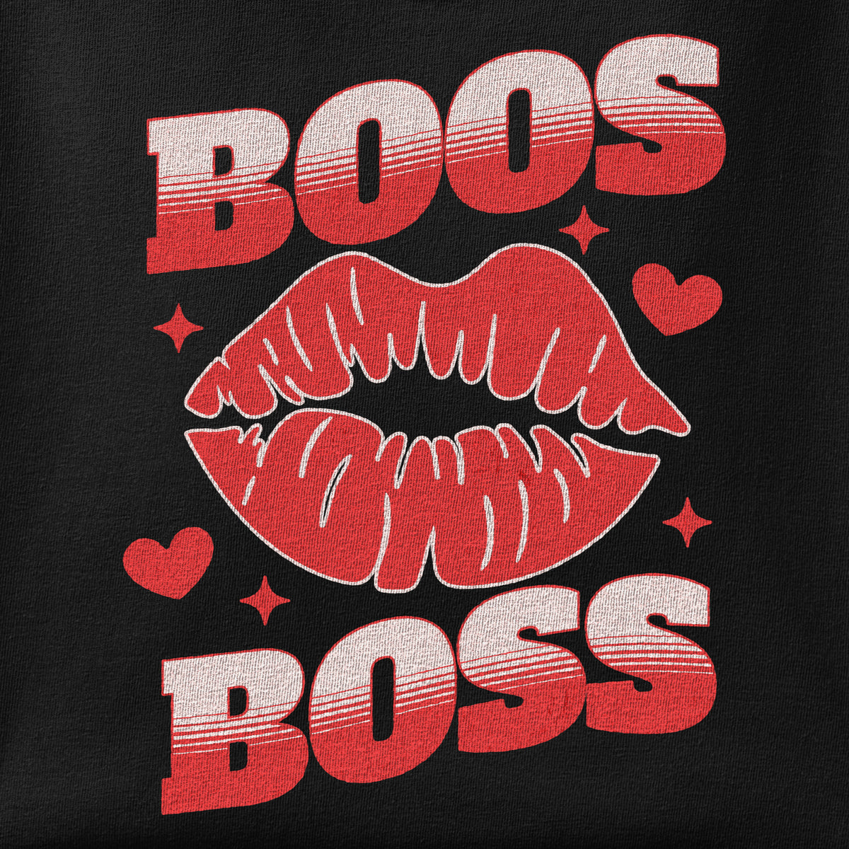 Close-up of the Boos Boss print showing ink detail on the fabric