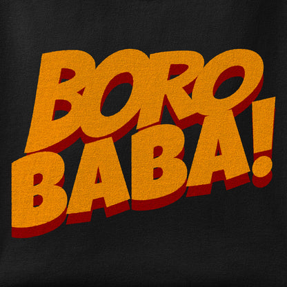 Close-up of the Boro Baba print showing ink detail on the fabric