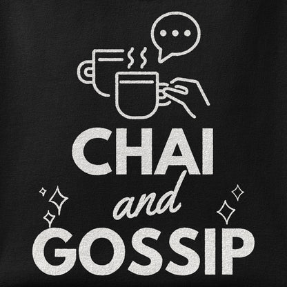 Close-up of the Chai and Gossip print showing ink detail on the fabric