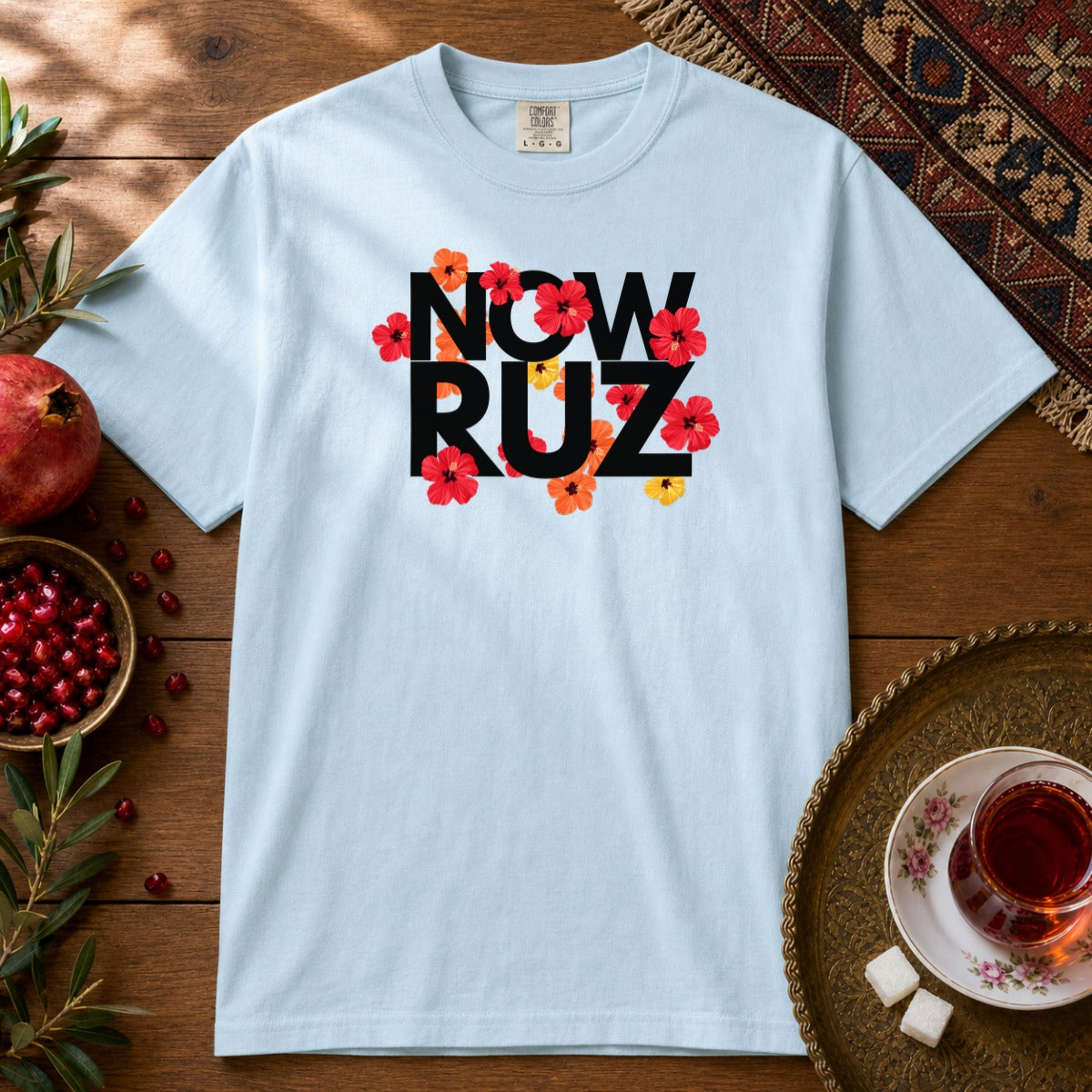 Nowruz - Floral Typography Premium Tee - Chambray