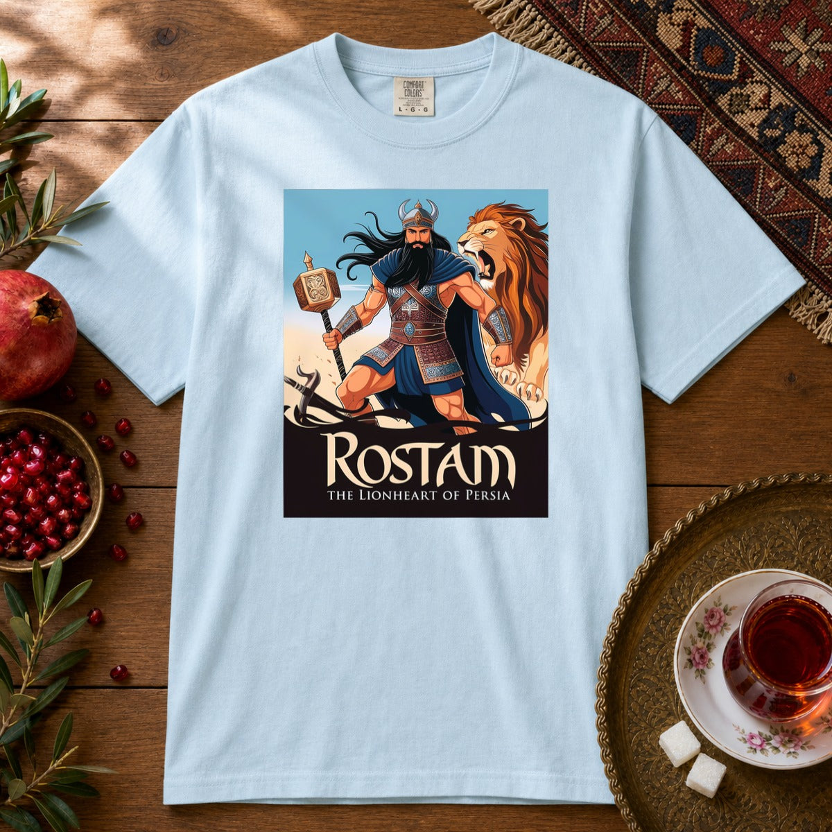 Rostam, the Lionheart of Persia Premium Tee - Chambray