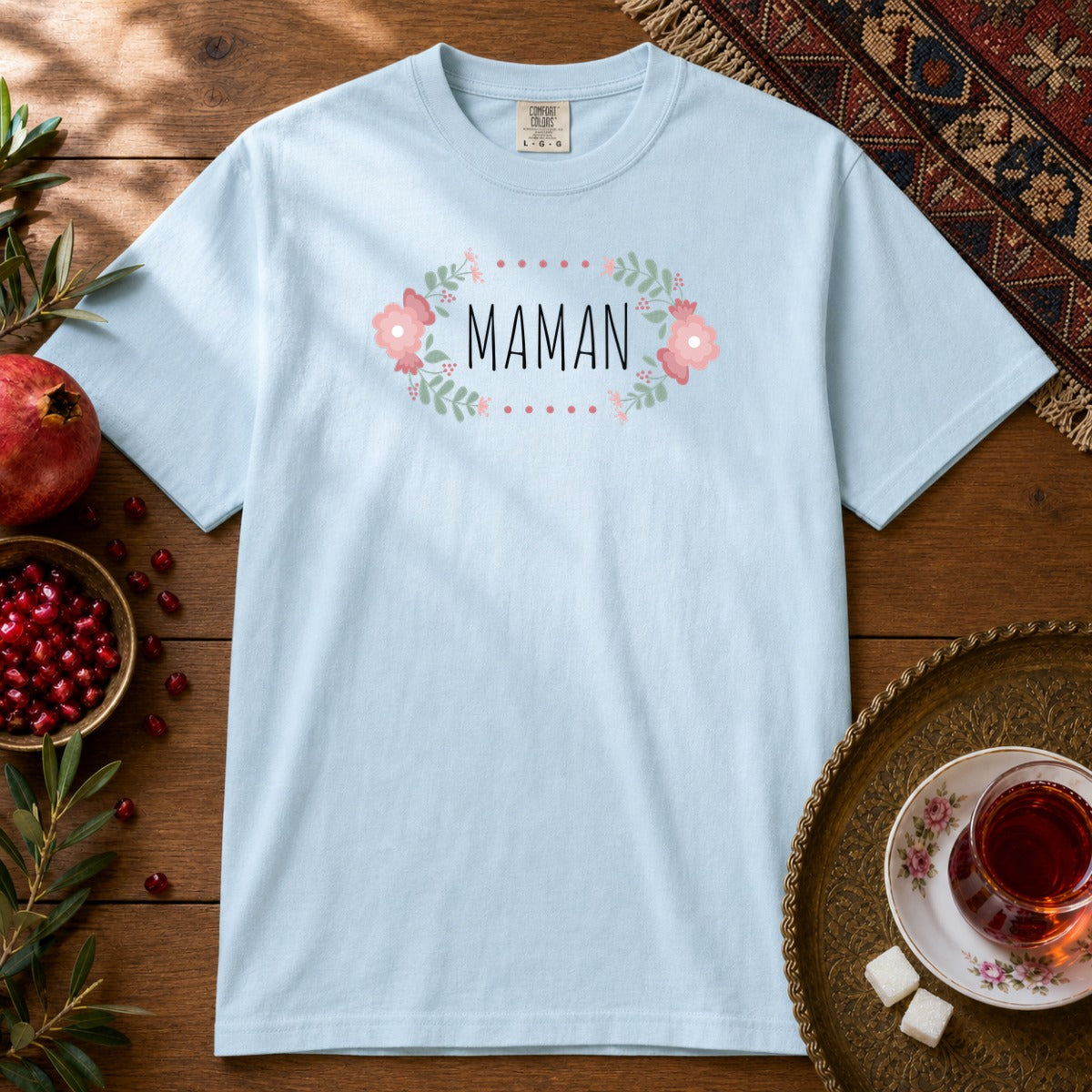 Floral Maman Premium Tee - Chambray