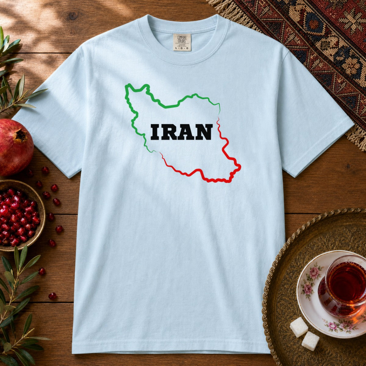 Iran Map - Flag Colors Premium Tee - Chambray