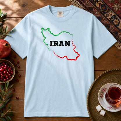 Iran Map - Flag Colors Premium Tee - Chambray