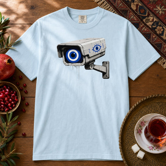 Evil Eye Watching Premium Tee - Chambray
