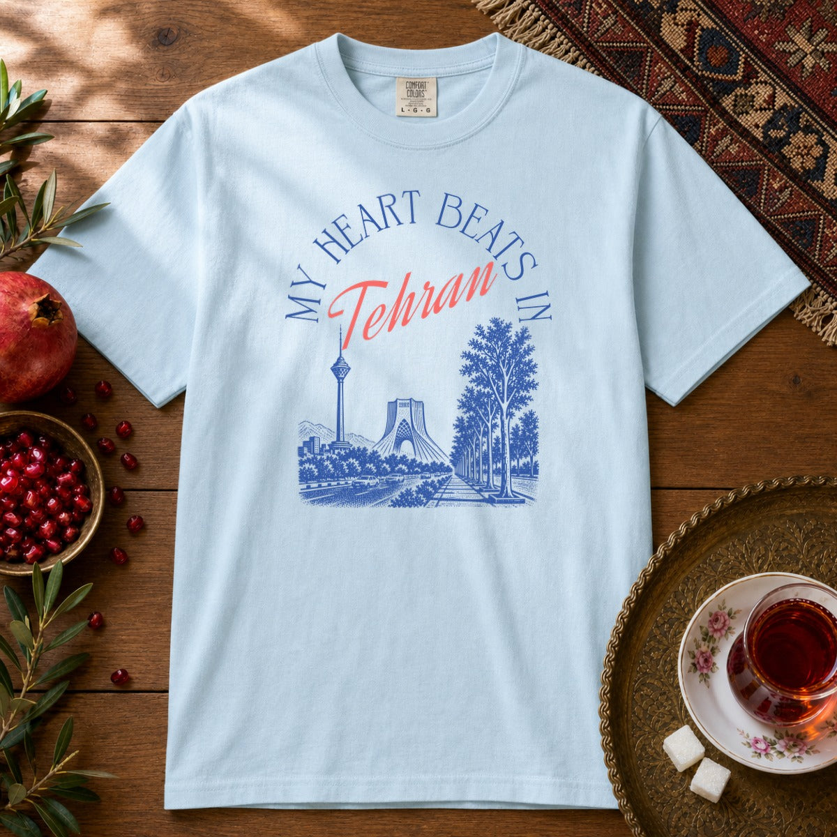 My Heart Beats in Tehran Premium Tee - Chambray