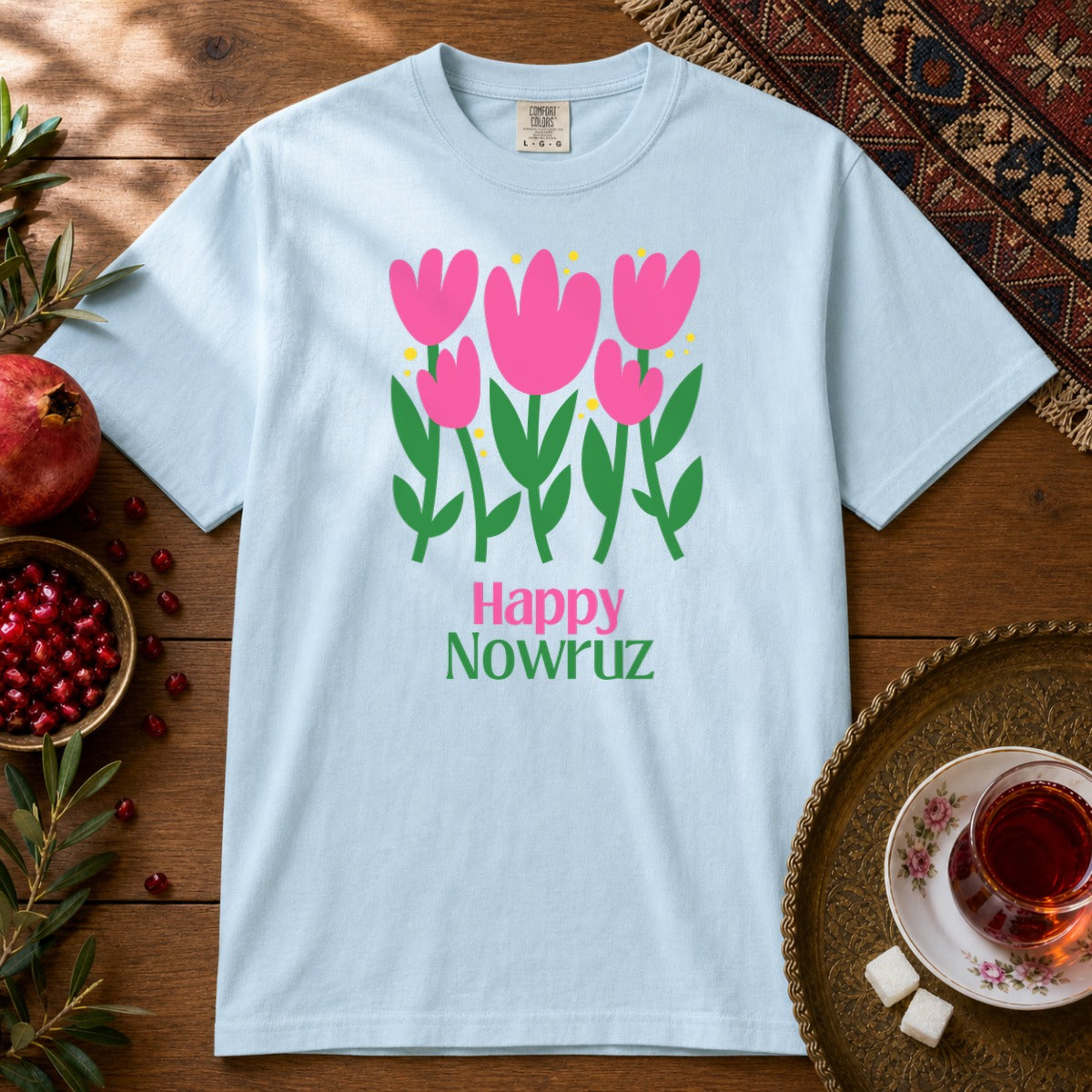 Happy Nowruz Tulips Premium Tee - Chambray