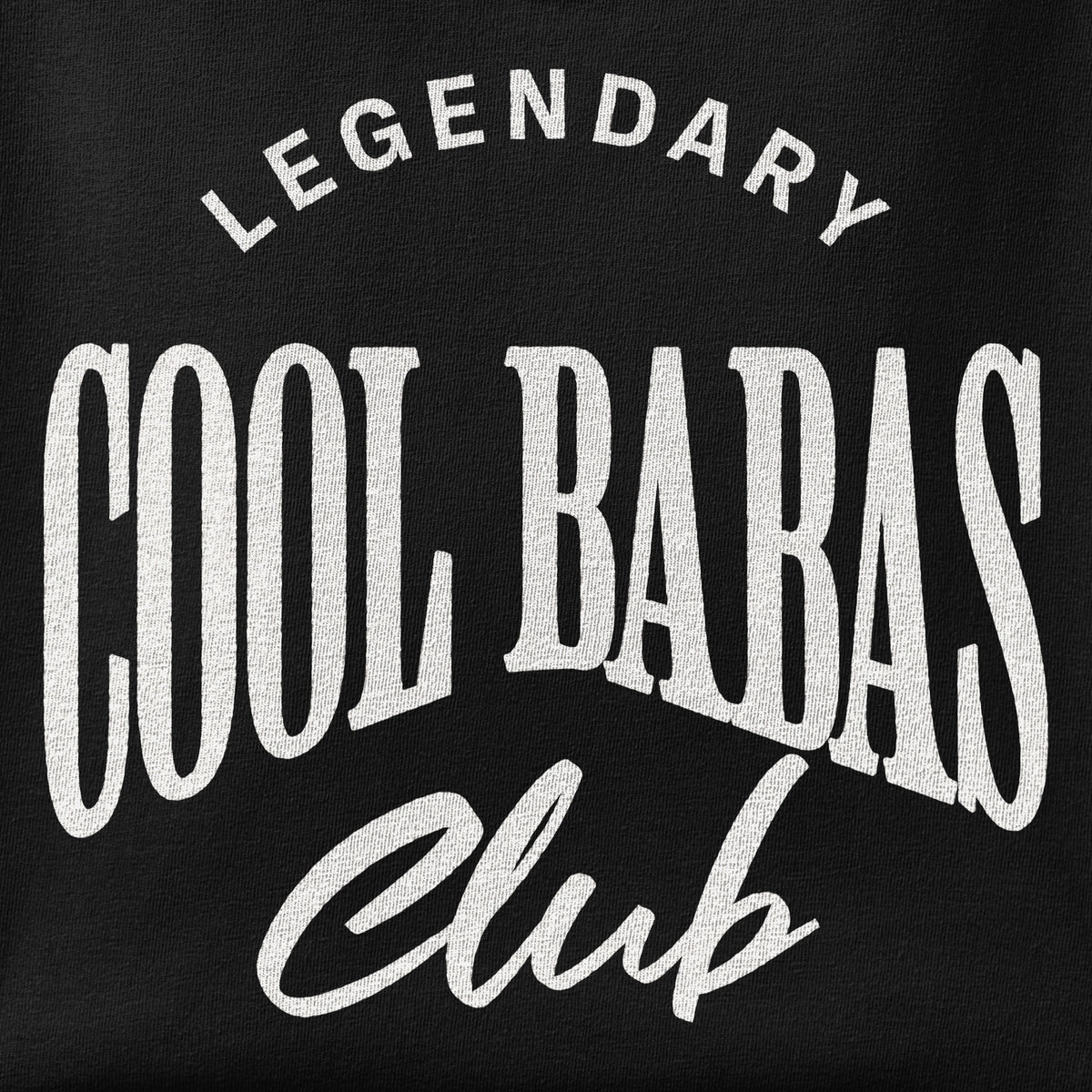 Close-up of the Cool Babas Club print showing ink detail on the fabric