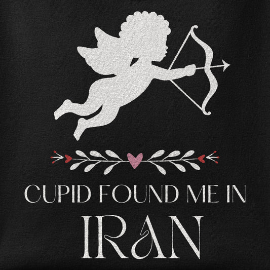 Close-up of the Cupid Found me in Iran print showing ink detail on the fabric