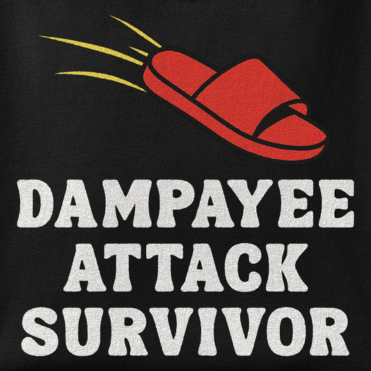 Close-up of the Dampayee Attack Survivor print showing ink detail on the fabric