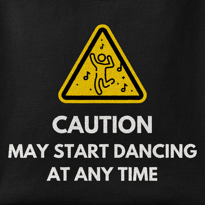 Close-up of the Dance Caution Sign print showing ink detail on the fabric