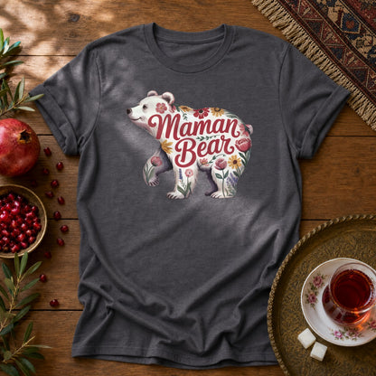 Maman Bear Floral Full Unisex T-Shirt - Dark Heather