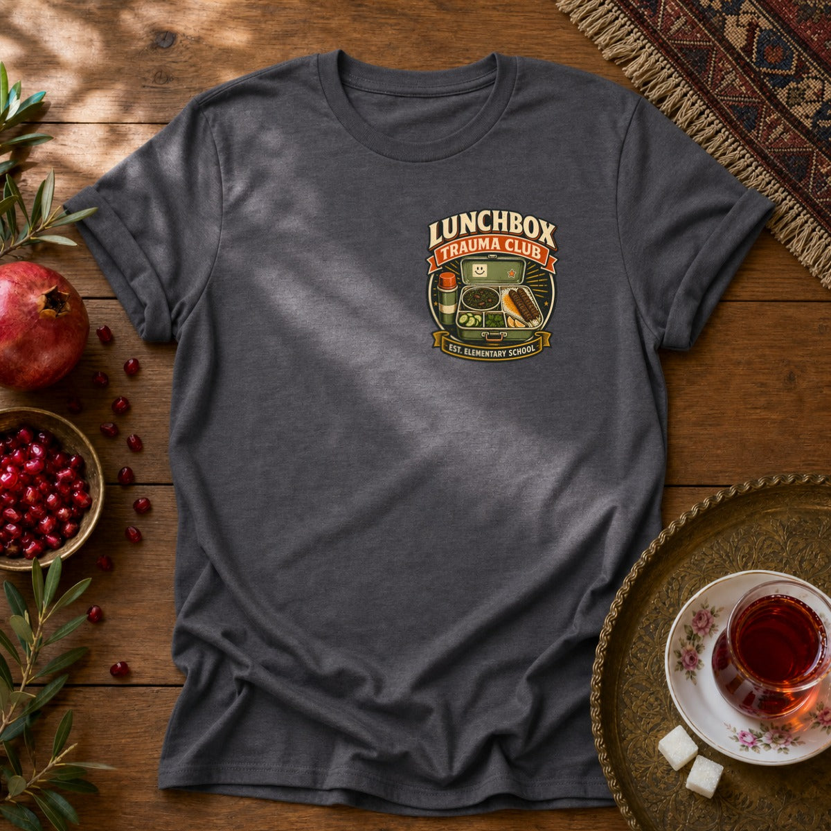 Lunchbox Trauma Club - Chest Print Unisex T-Shirt - Dark Heather