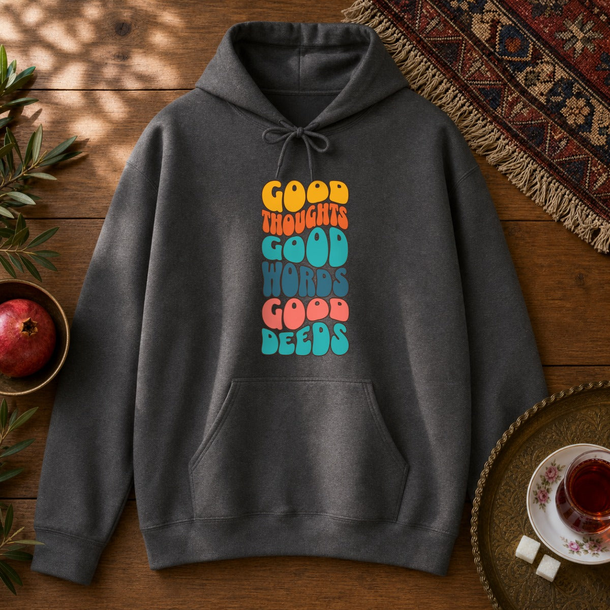 Good thoughts, good words, good deeds - hippie Hoodie - Dark Heather